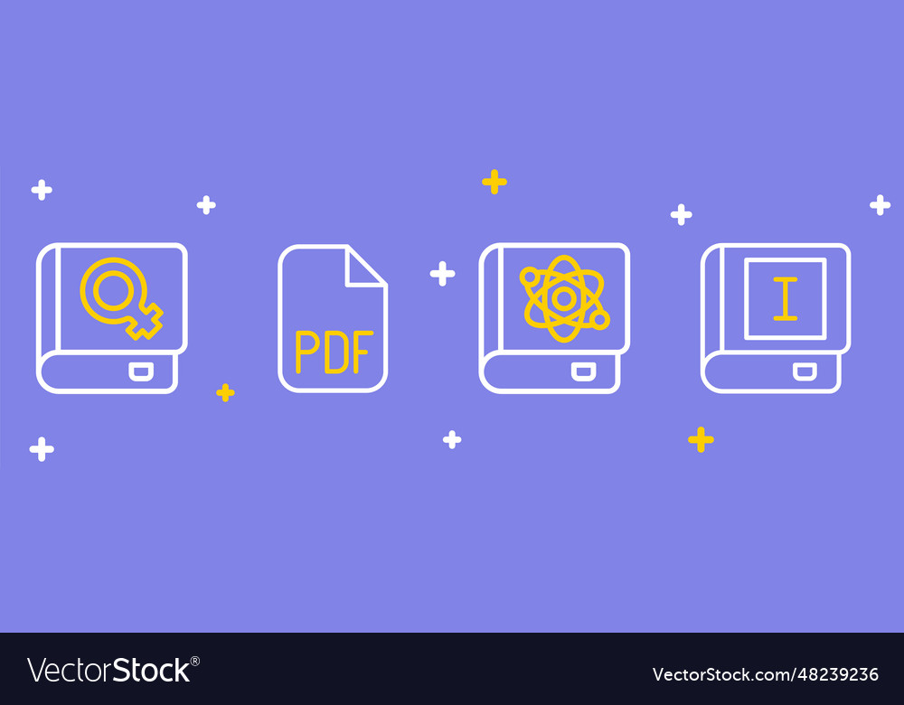 Set line book about physics pdf file document vector image Set line book about physics pdf file document