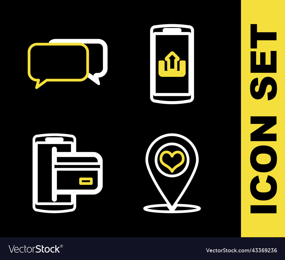 Set line smartphone with upload map pointer heart vector image Set line smartphone with upload map pointer heart