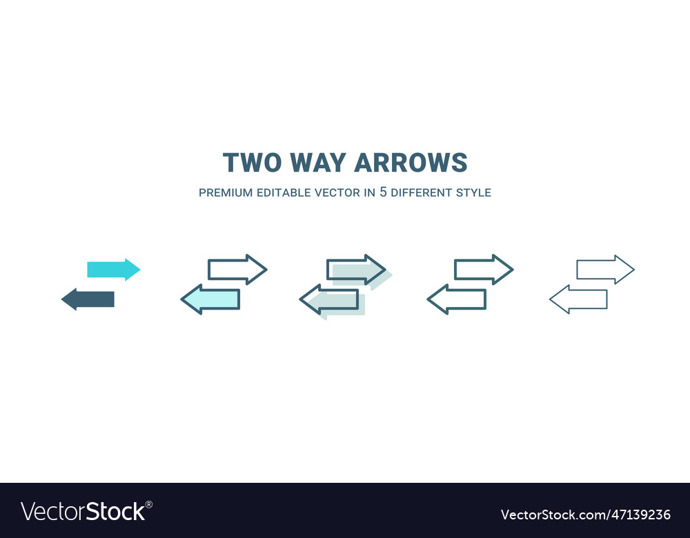Two way arrows icon in 5 different style outline vector image Two way arrows icon in 5 different style outline
