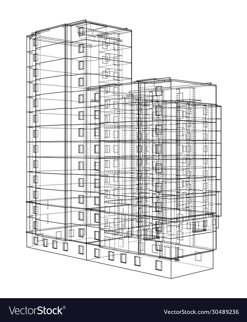 Wireframe model a multistorey building Vector Image