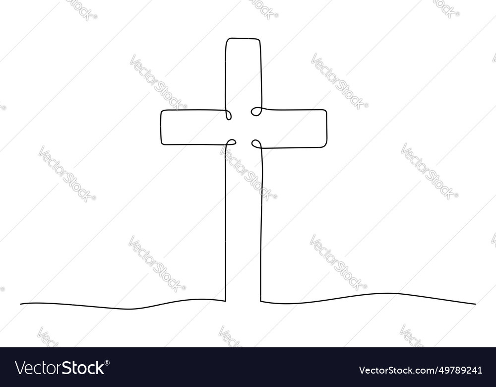 Christian cross one continuous line vector image Christian cross one continuous line