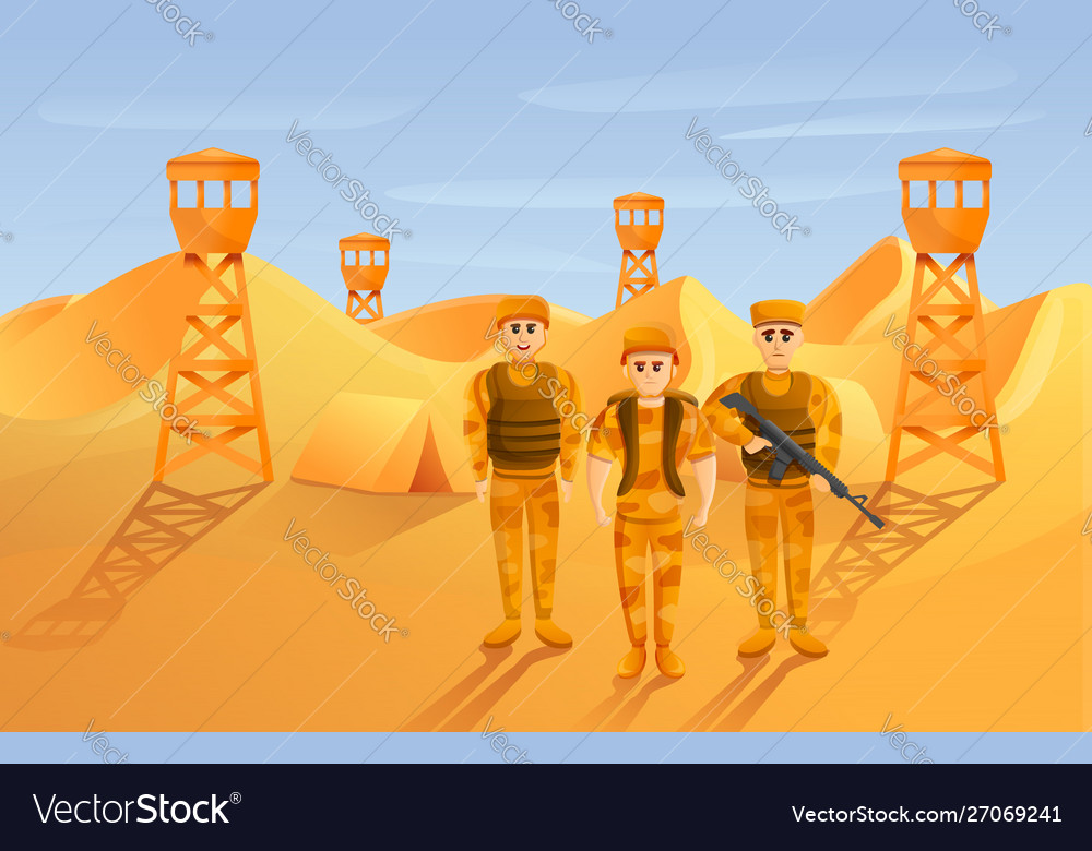 Desert Soldier Concept Banner Cartoon Style Vector Image