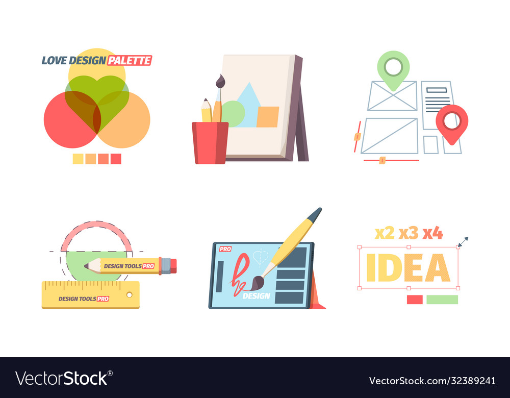 Designer graphic tools set creative color Vector Image