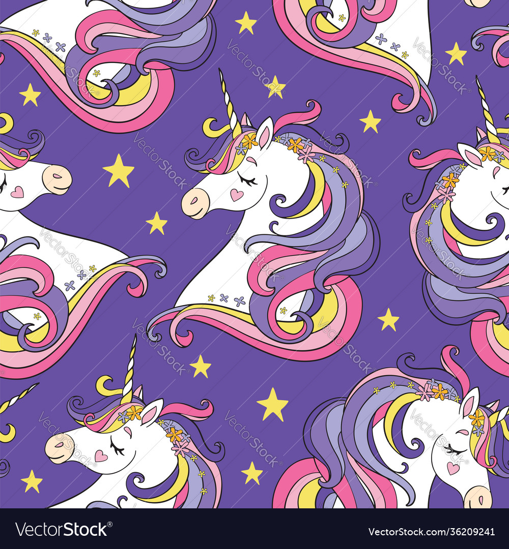 Magic seamless pattern with unicor head and stars vector image Magic seamless pattern with unicor head and stars