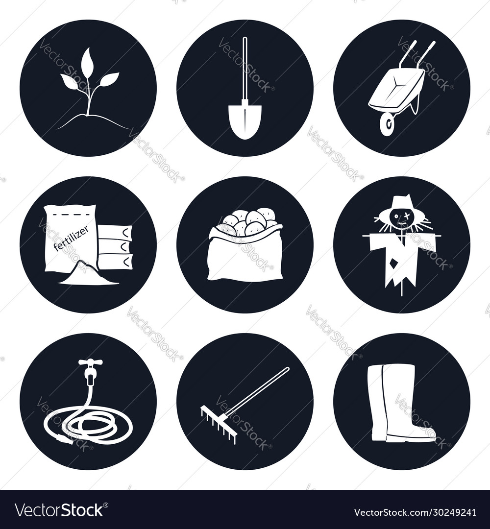 Round icons garden tools and equipment