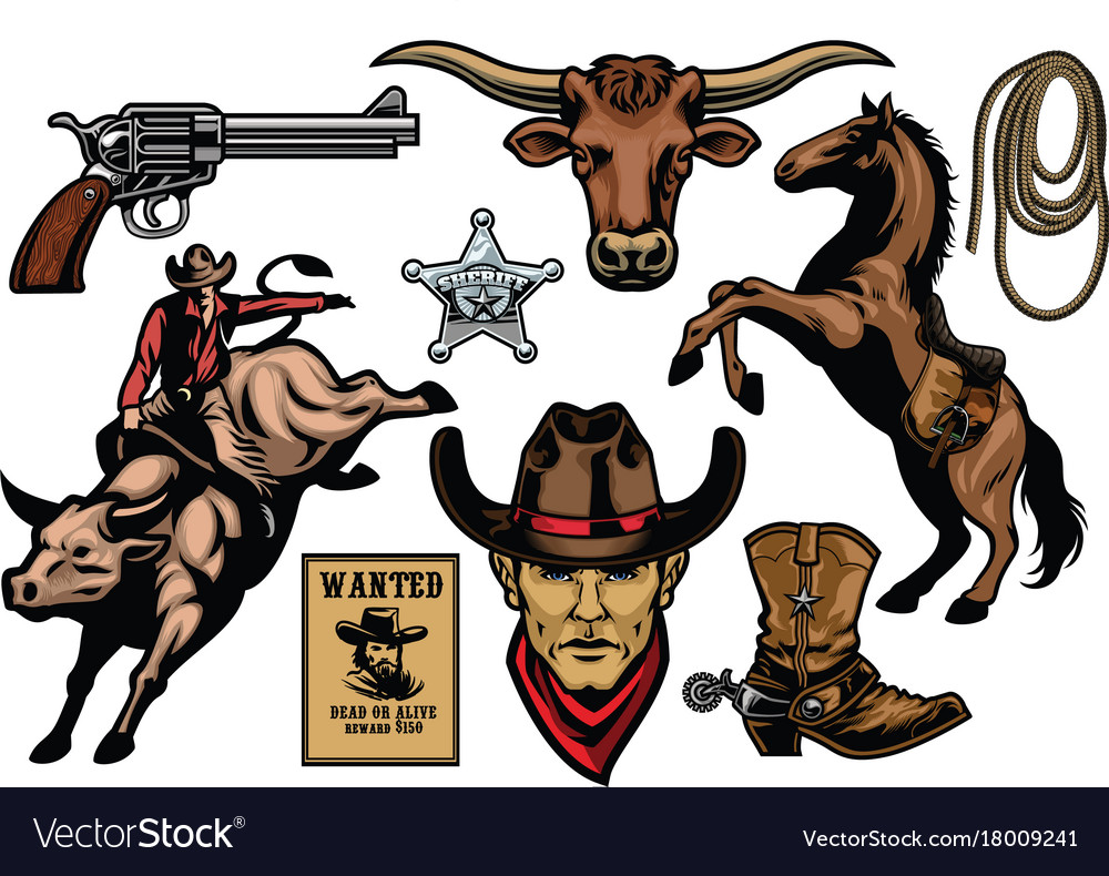 Set cowboy objects Royalty Free Vector Image - VectorStock