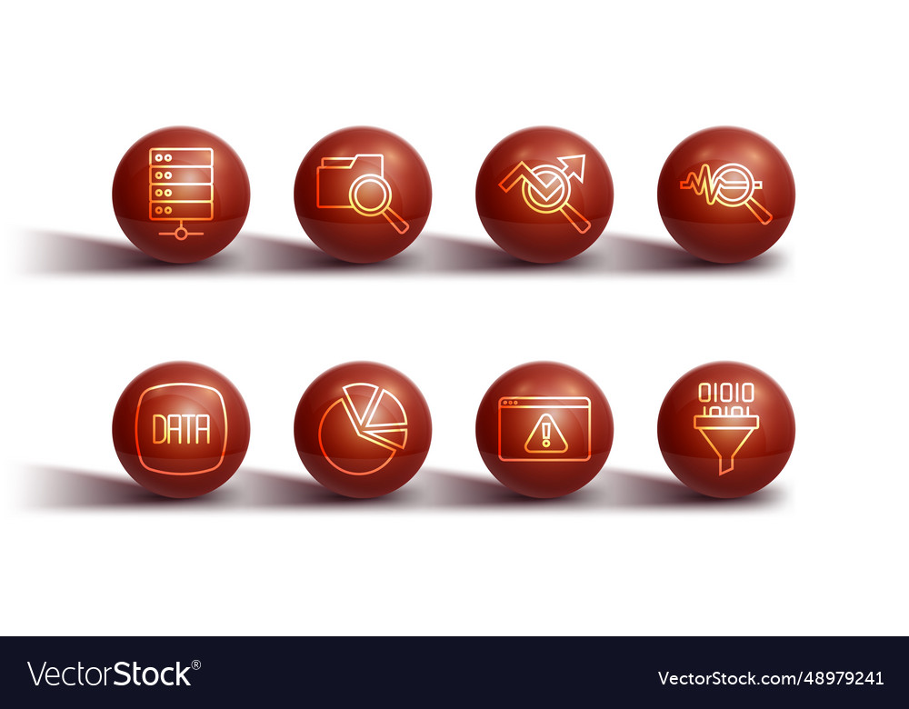 Set line server data analysis search browser vector image Set line server data analysis search browser
