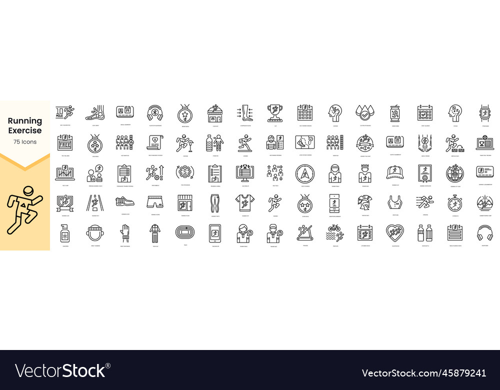 Set of running exercise icons simple line art Vector Image Set of running exercise icons simple line art