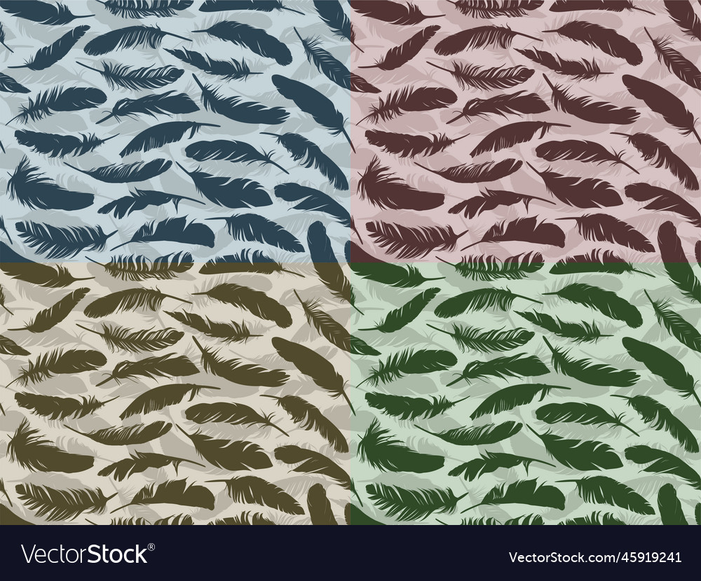 Set of seamless backgrounds with feathers