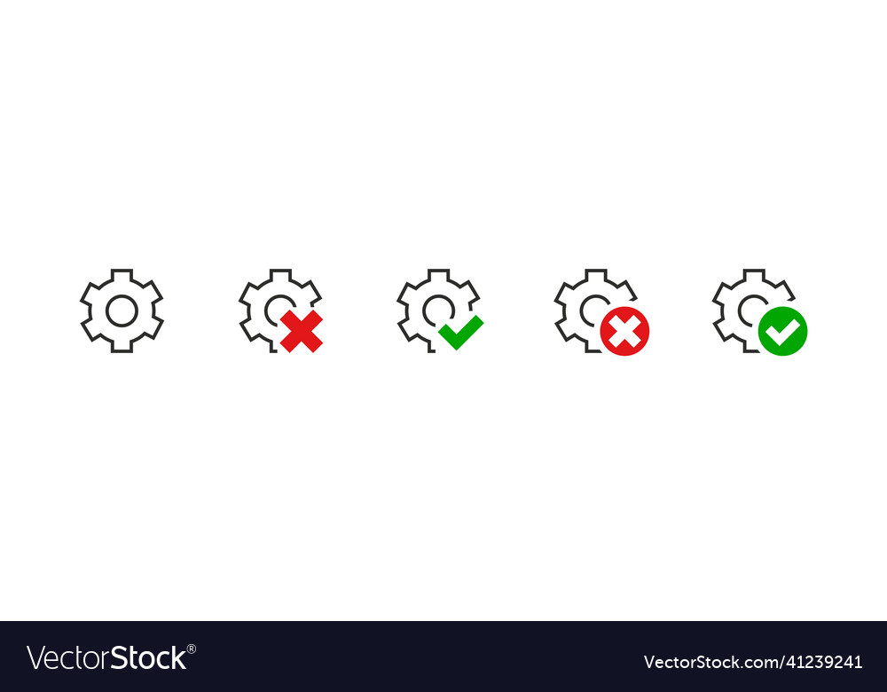 Setting gears icon with check and cross mark set