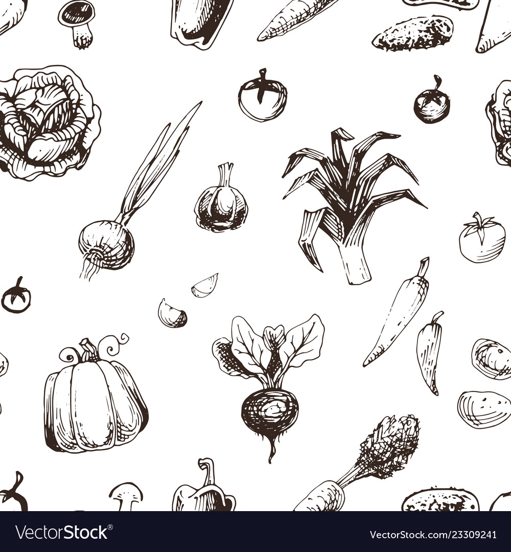 Vegetables seamless pattern background vector image Vegetables seamless pattern background