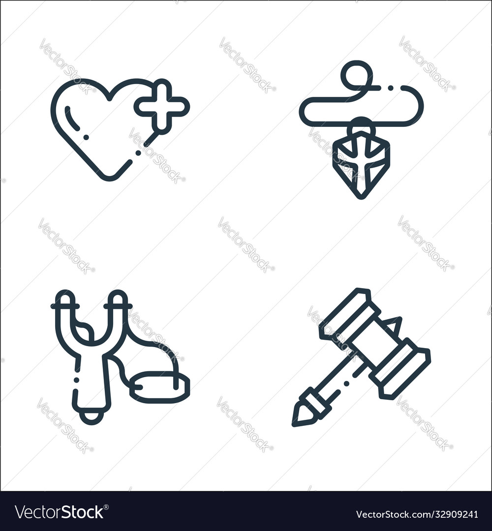 Videogame elements line icons linear set quality vector image Videogame elements line icons linear set quality