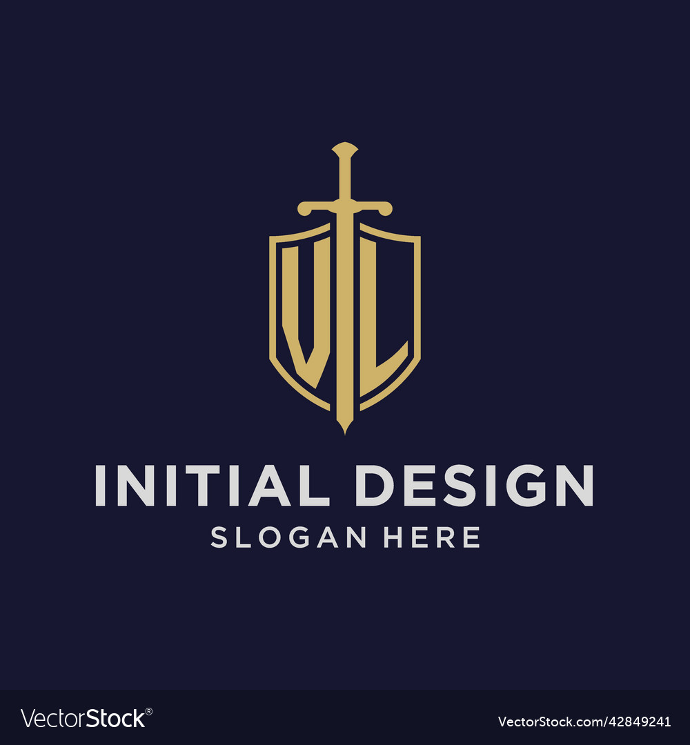 Vl logo initial monogram with shield and sword
