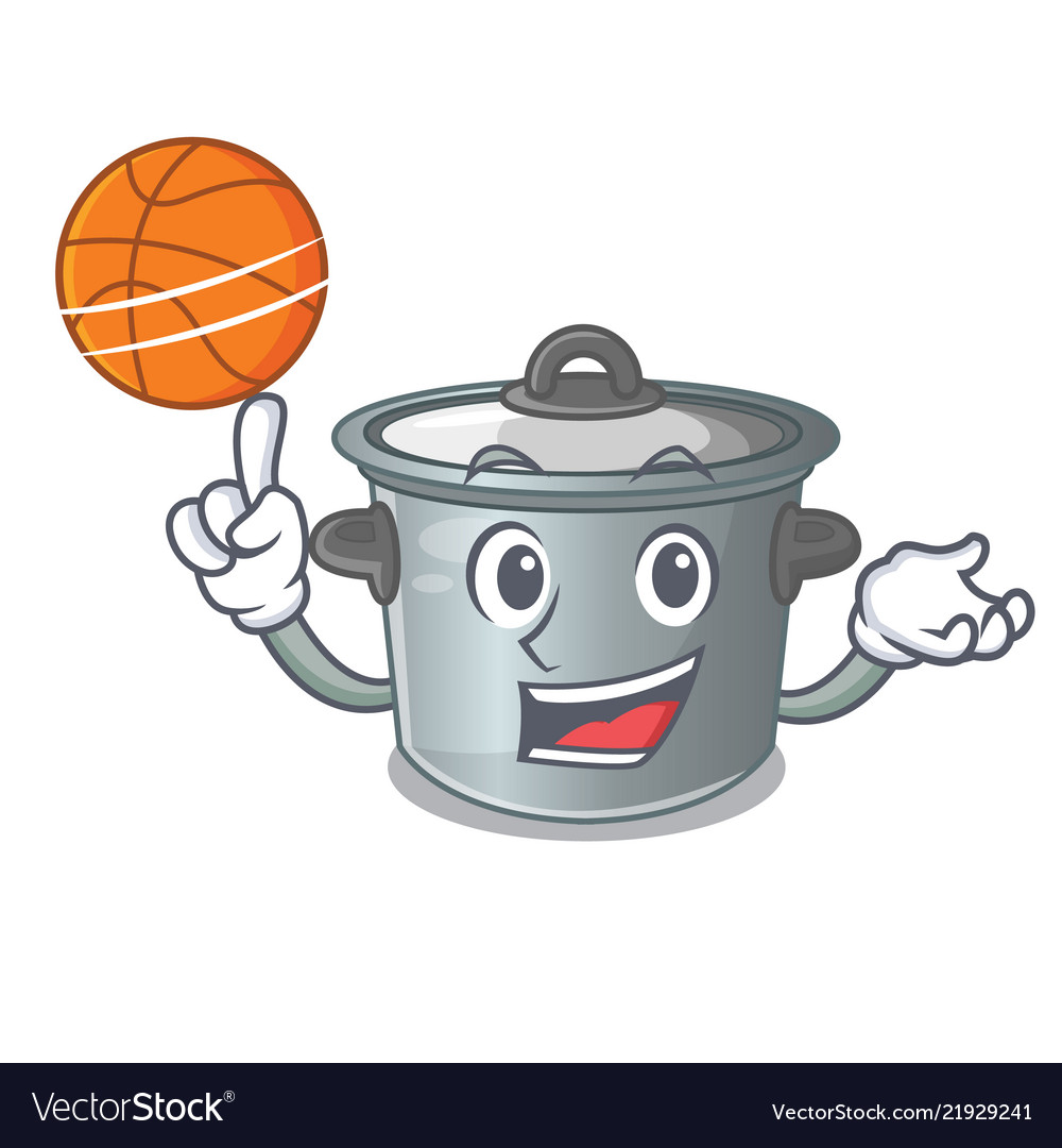 With basketball stock pot on wooden table cartoon