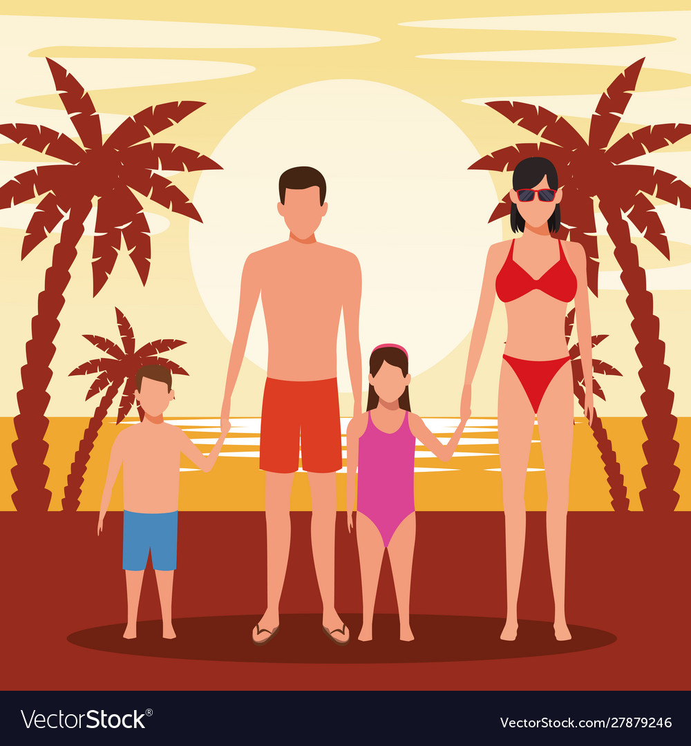 Avatar family with kids wearing swimsuits