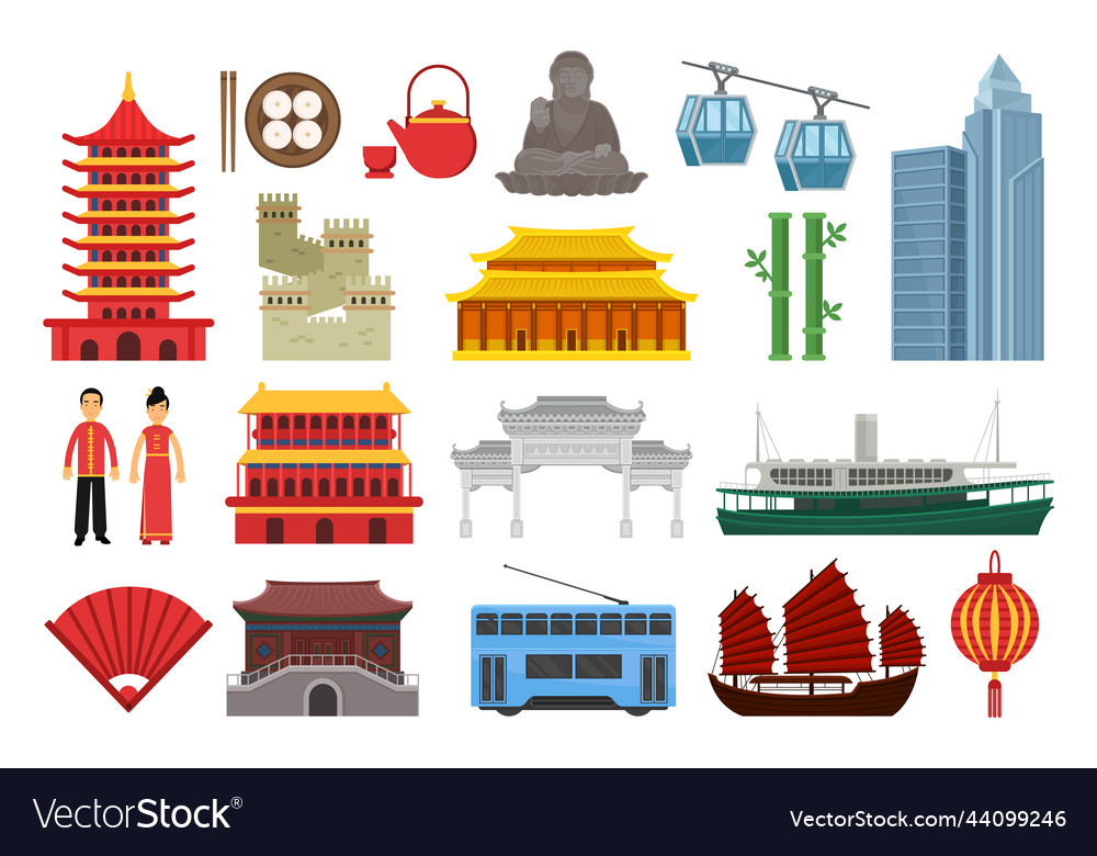 Chinese symbols and landmarks of china Royalty Free Vector