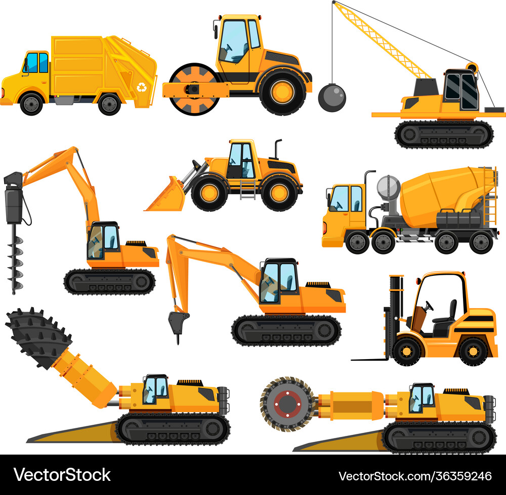 Different types construction trucks Royalty Free Vector