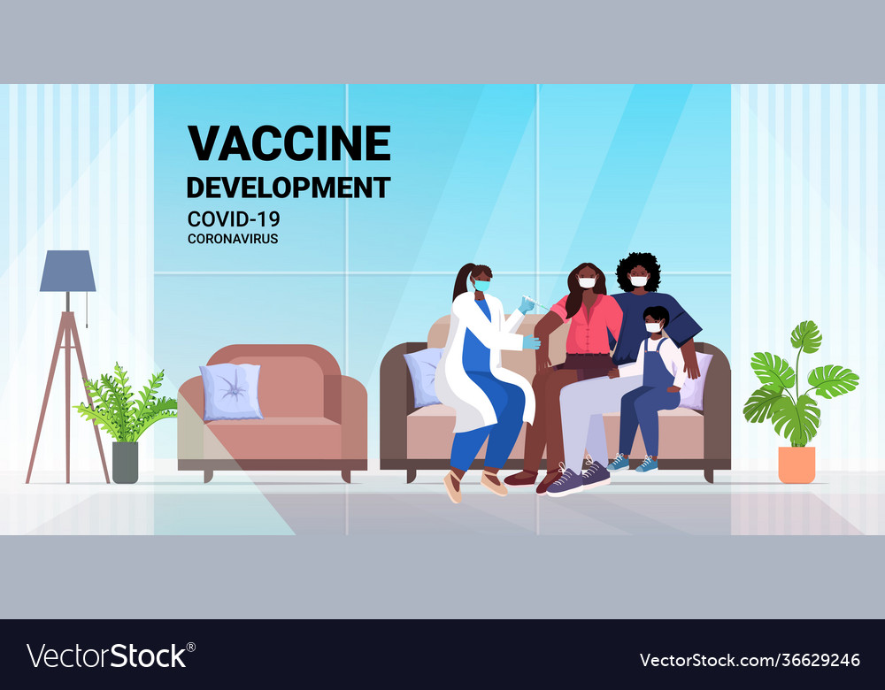 Female doctor vaccinating african american family Vector Image