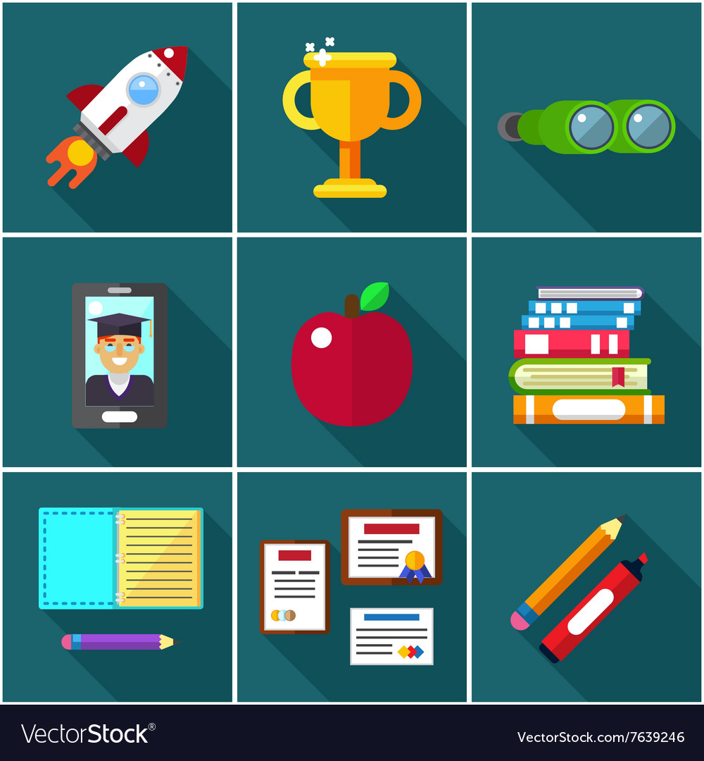 Flat icons of elements objects for education