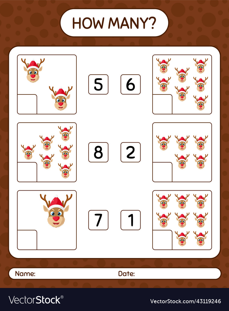 How many counting game with reindeer worksheet