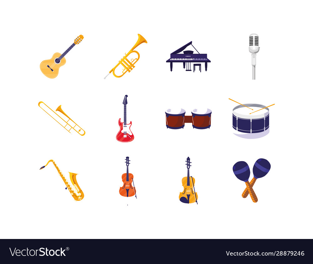 Isolated music instruments icon set design