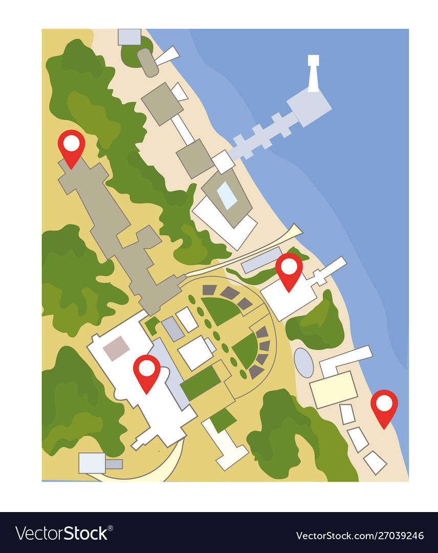 Map with pointer for sea and park landscape vector image Map with pointer for sea and park landscape