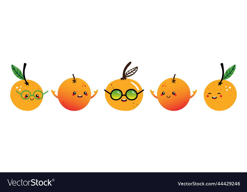 Orange mandarin tangerine characters icons Vector Image