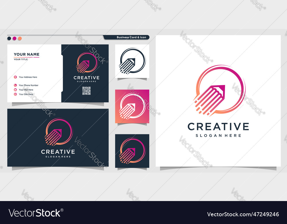 Pencil logo with rocket style and business card