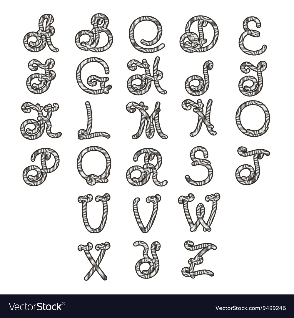 Rope font set isolated alphabet letters Royalty Free Vector