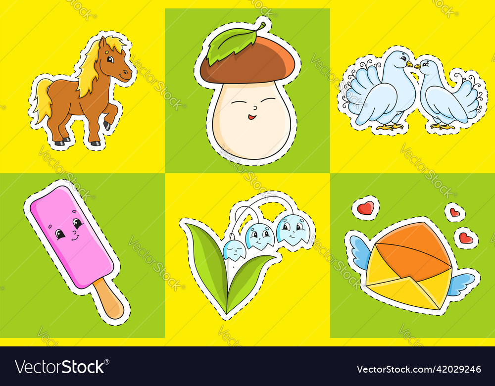 Set stickers with contour cartoon character