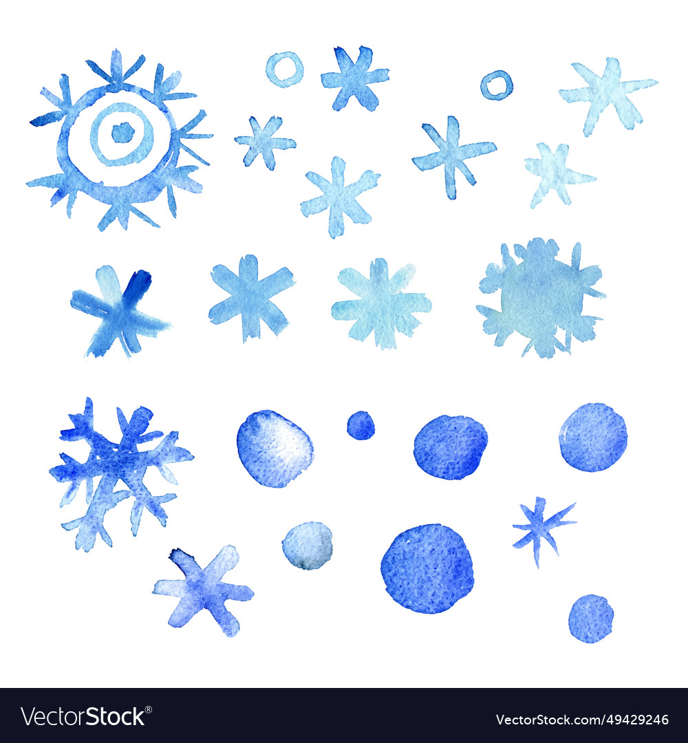 Snowflakes watercolor doodle collection