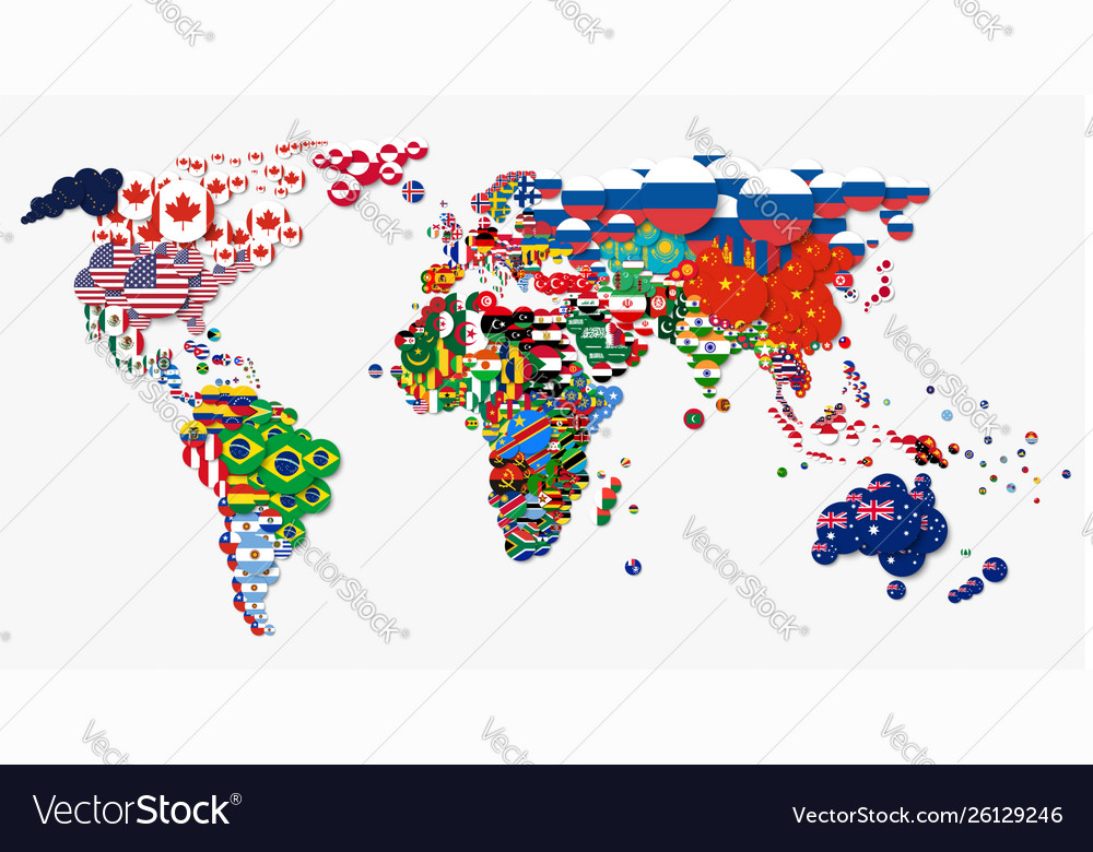 country of the world map flags World Map And All National Circle Country Flags Vector Image country of the world map flags