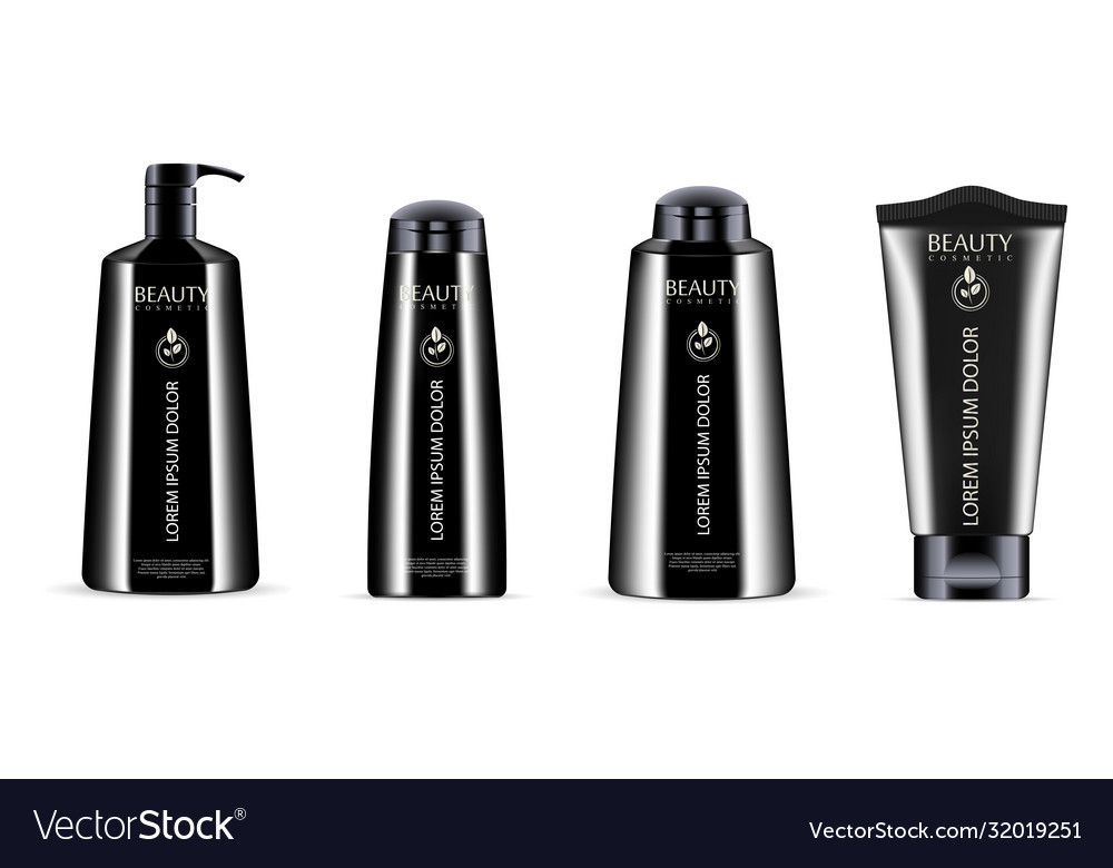 Black cosmetics bottle jar set whit caps
