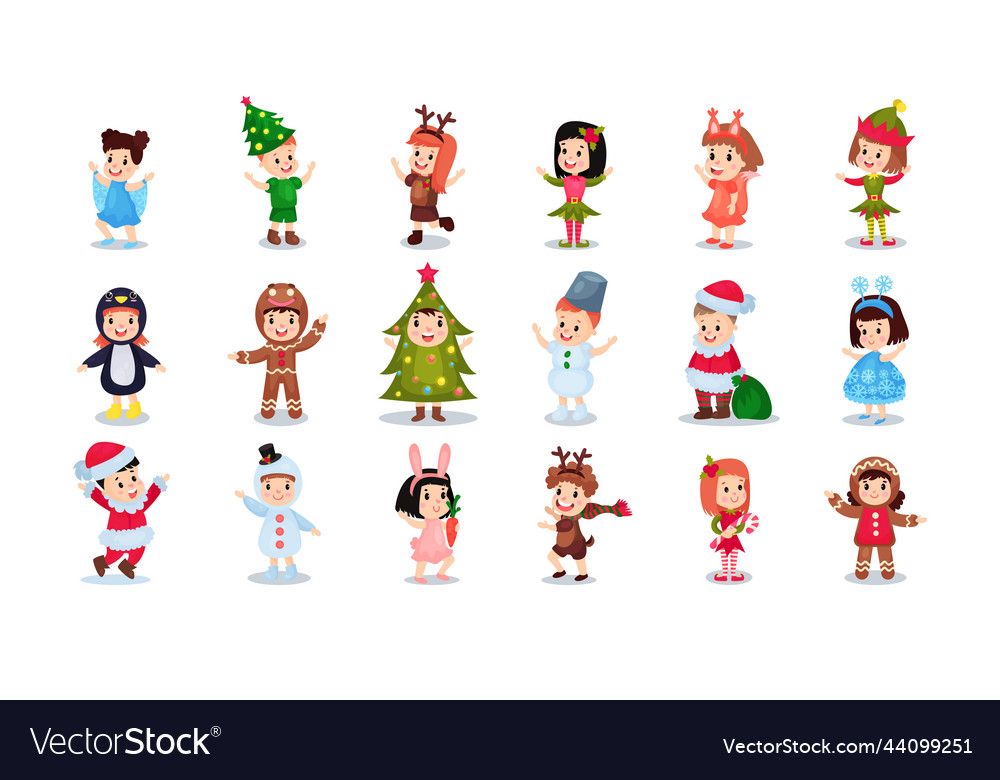 Cute kids wearing fancy christmas dress enjoying vector image Cute kids wearing fancy christmas dress enjoying