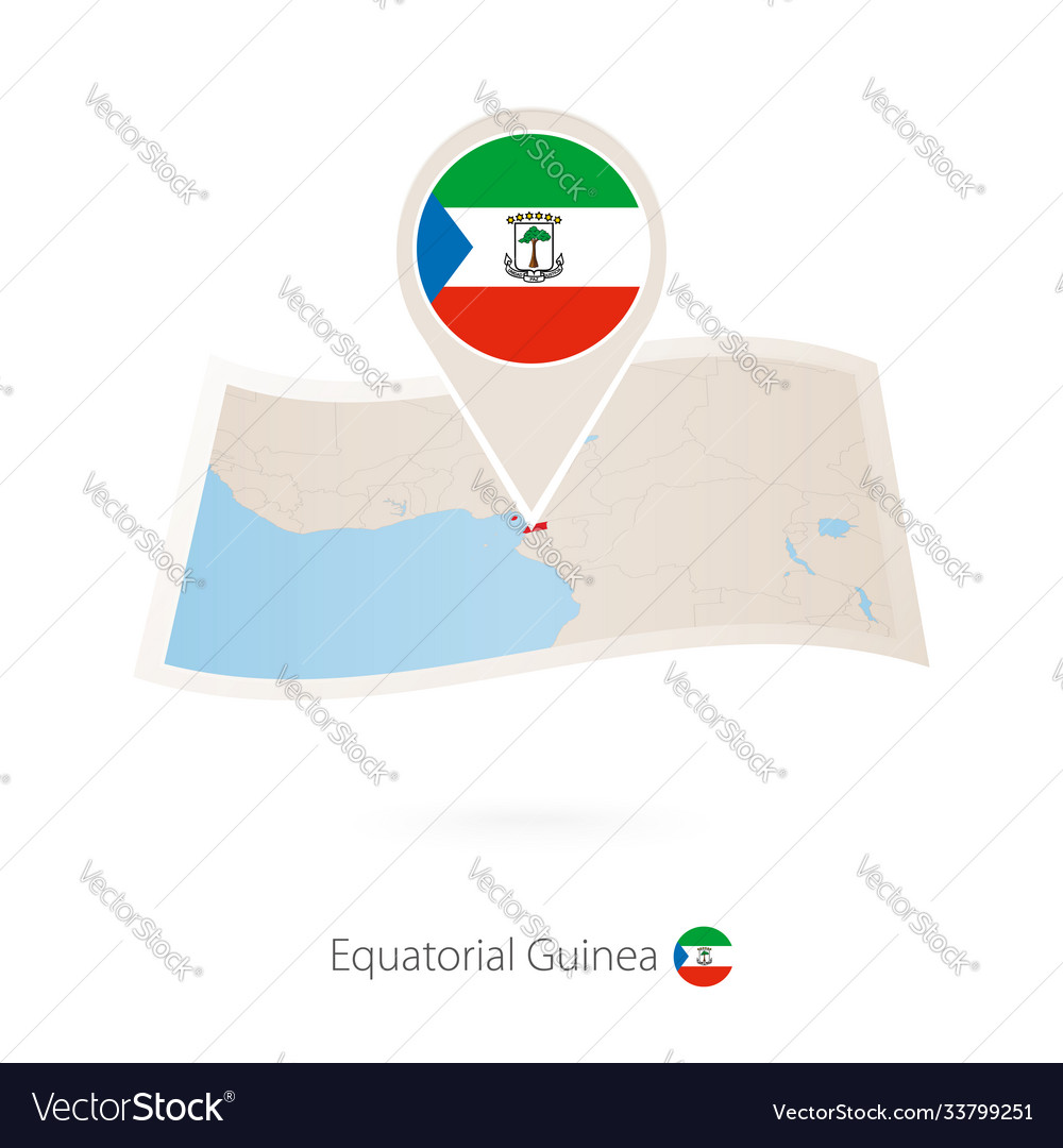 Gefaltete Papierkarte Äquatorial guinea mit Flagge