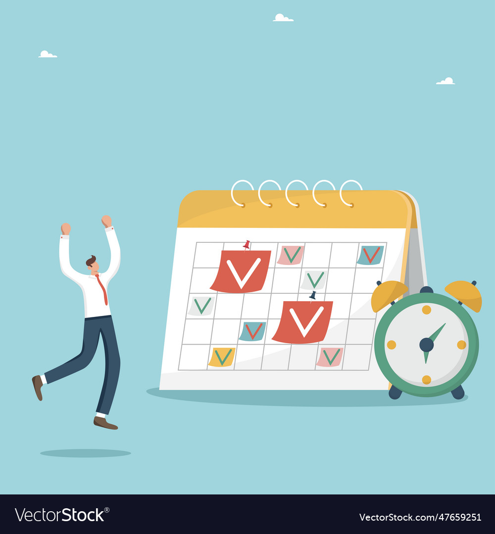 Man rejoices at all completed tasks on calendar
