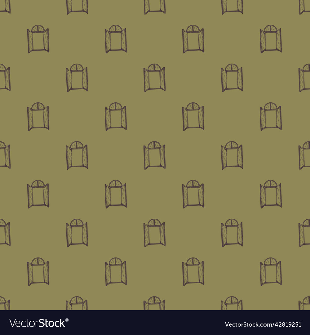 Seamless pattern of retro arch windows engraving