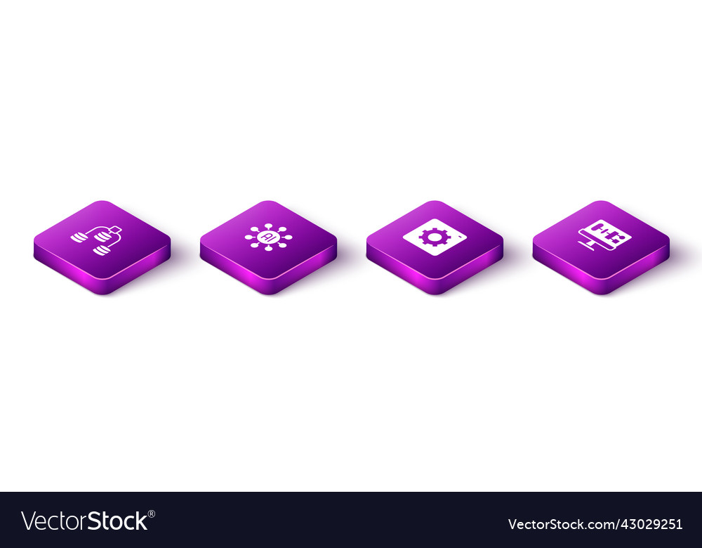 Set isometric server data neural network vector image Set isometric server data neural network