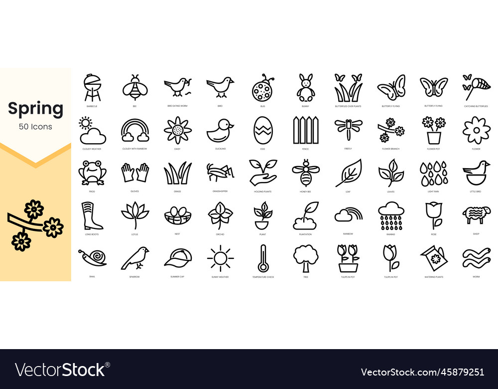 Set of spring icons simple line art style