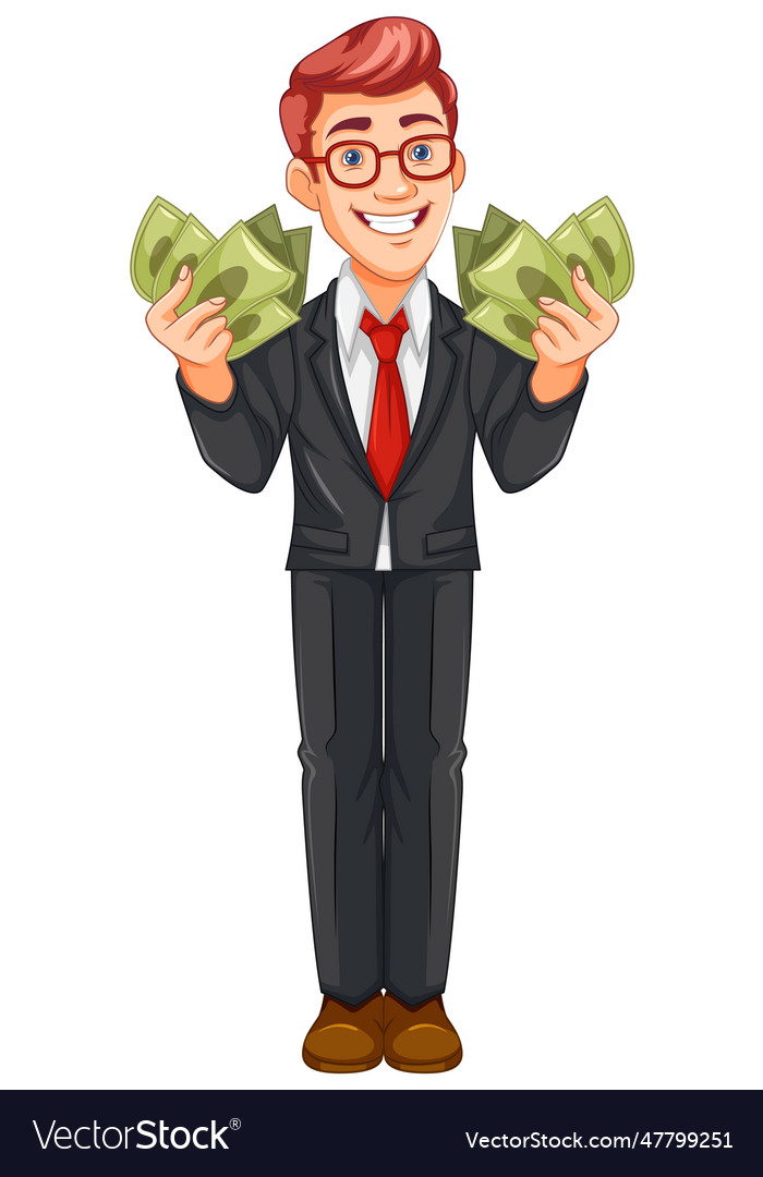 Youth business man holding money Royalty Free Vector Image