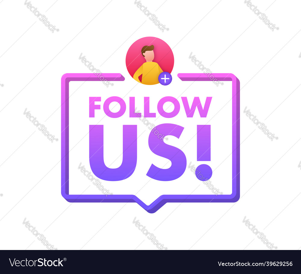 Button follow us on white background