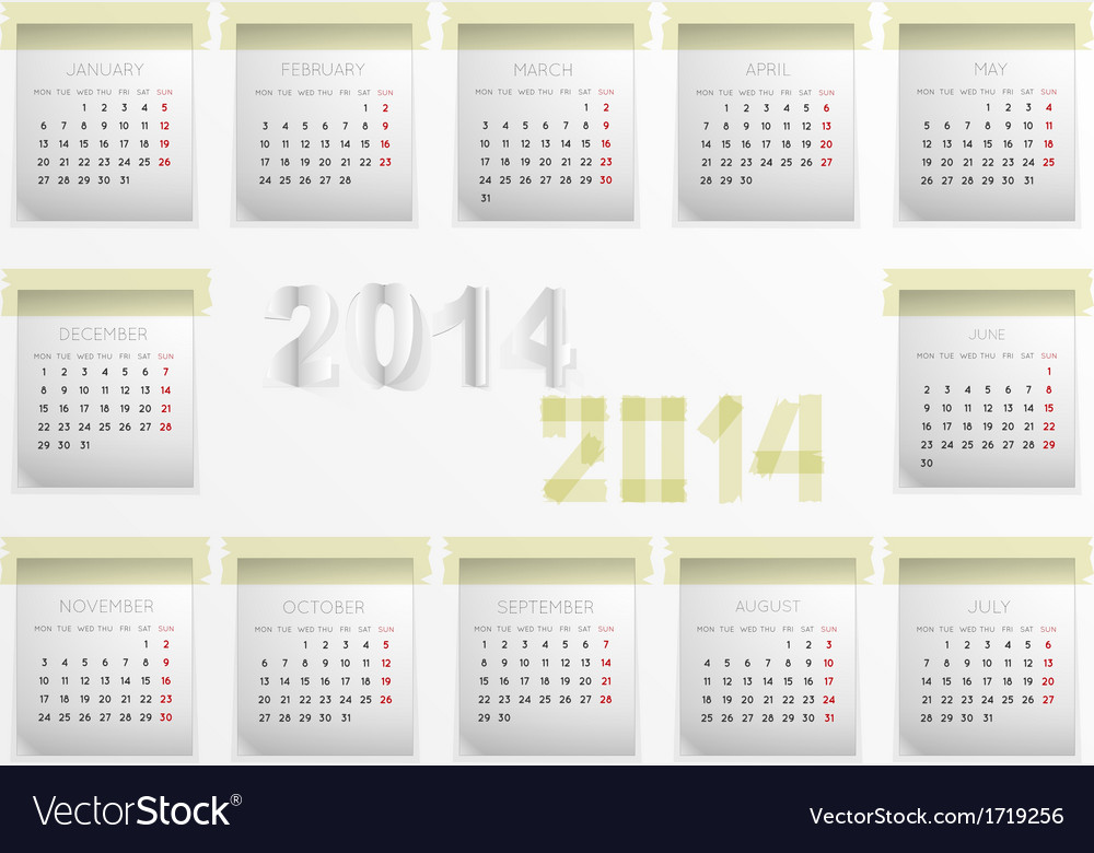Calendar for 2014 Royalty Free Vector Image - VectorStock