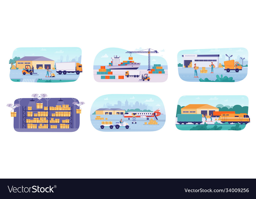 Delivery process storage unloading loading icons Vector Image