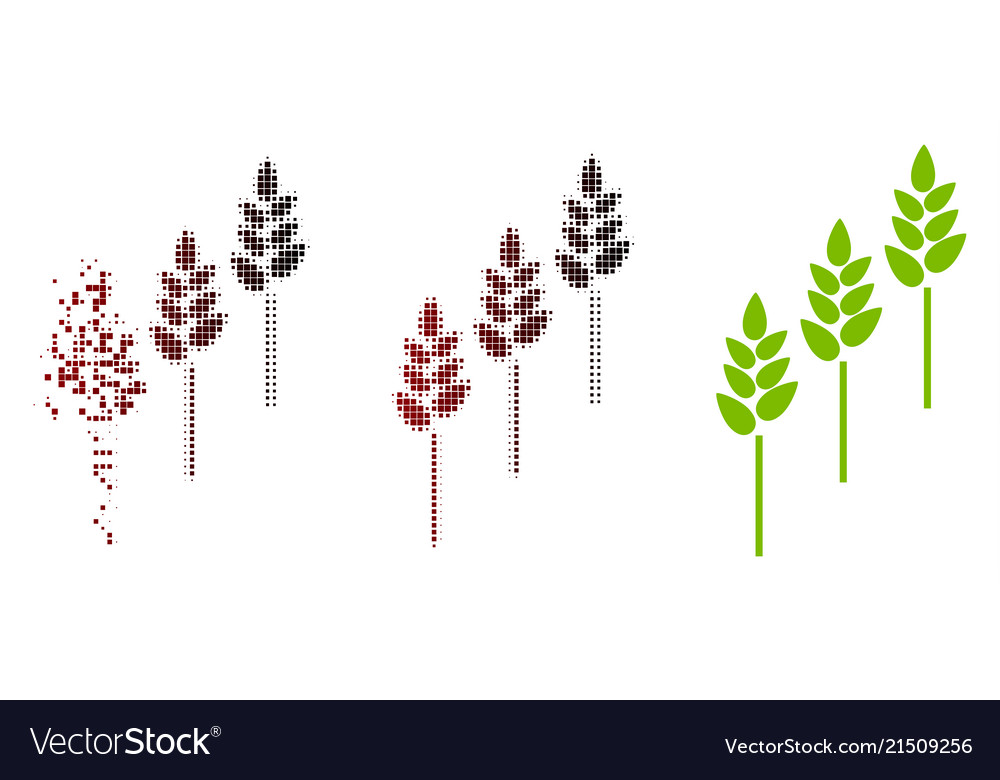 Fragmented pixel halftone wheat plants icon