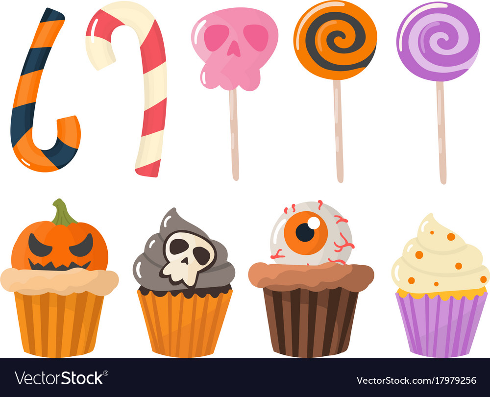 Halloween Party bunte Süßigkeiten Cupcakes Lutscher