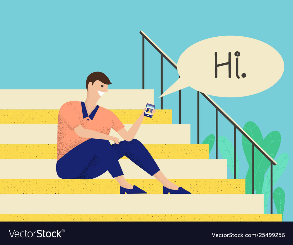 Man sitting on stairs and having conversation via