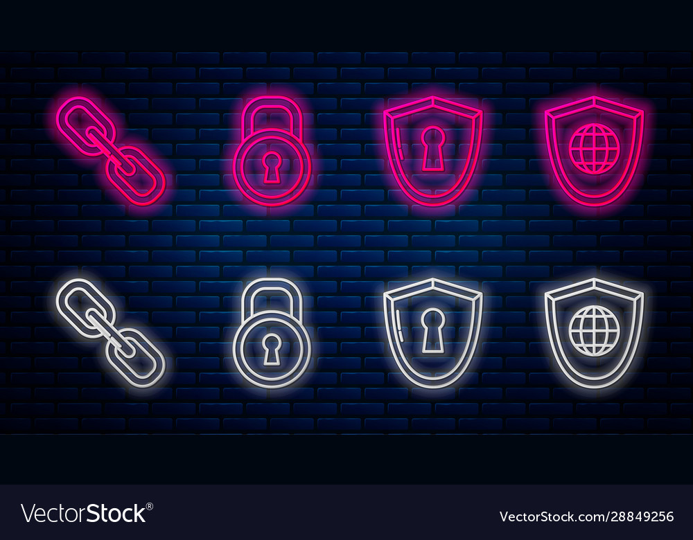 Set line lock shield with keyhole chain link vector image Set line lock shield with keyhole chain link
