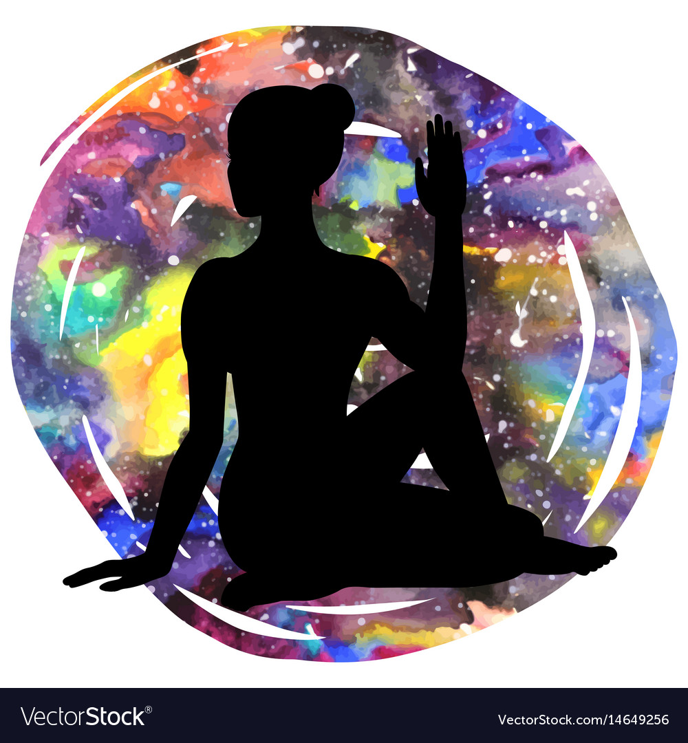 Frauen Silhouette halb Herr der Fische Yoga Pose