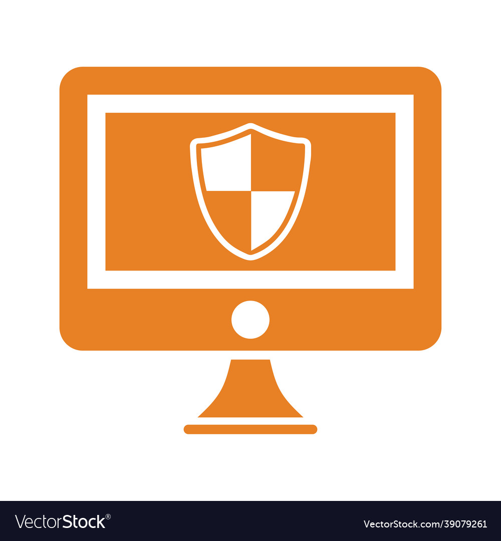 Computer monitor security firewall shield icon