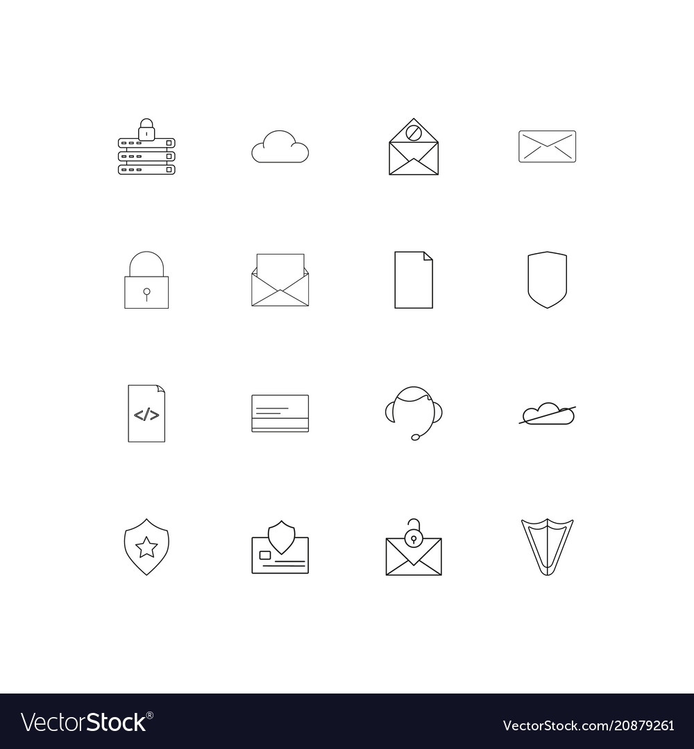 Cyber security linear thin icons set outlined